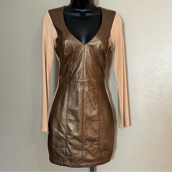 Sky Dresses & Skirts - Brown Faux Leather Dress
